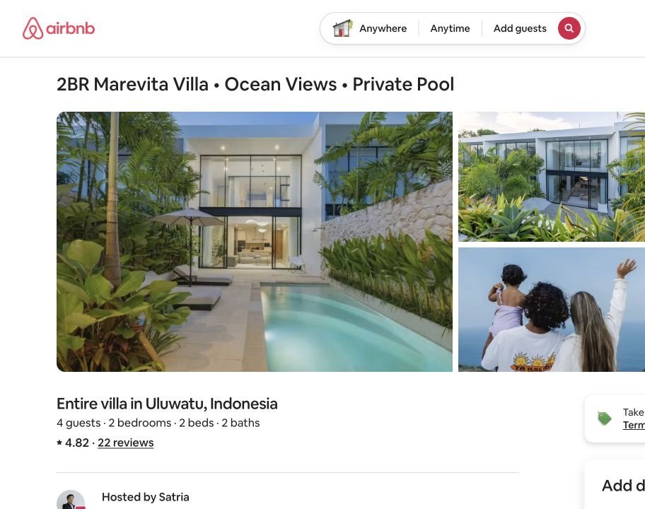 Captura real del anuncio de Marevita en Airbnb
